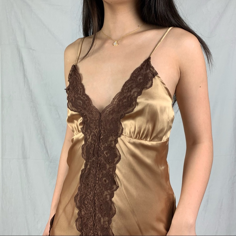 costa blanca small gold brown lace trim slip dress - Picture 6 of 14